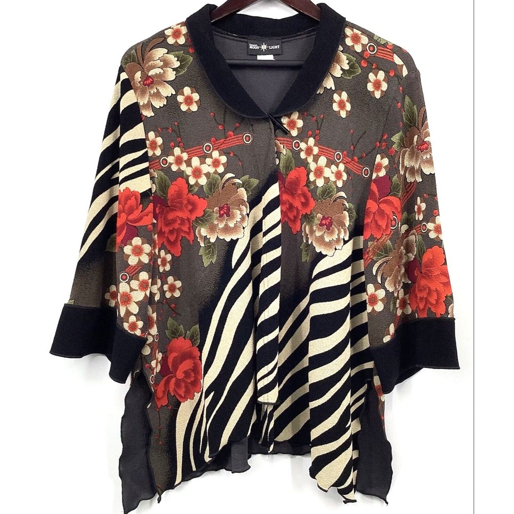 Connie's Moonlight Jacket Black Floral Animal Print Asian Art-to-Wear Sz M -Wow!